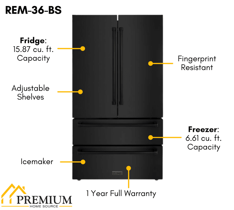 ZLINE 4-Piece Appliance Package - 30 In. Rangetop, Range Hood, Refrigerator, and Double Wall Oven in Black Stainless Steel - 4KPR-RTBRH30-AWD