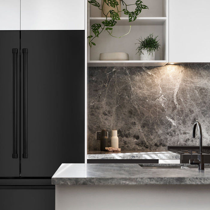 ZLINE 4-Piece Appliance Package - 30 In. Rangetop, Range Hood, Refrigerator, and Double Wall Oven in Black Stainless Steel - 4KPR-RTBRH30-AWD