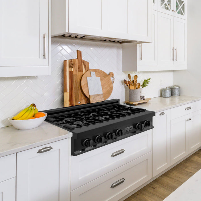 ZLINE 4-Piece Appliance Package - 30 In. Rangetop, Range Hood, Refrigerator, and Double Wall Oven in Black Stainless Steel - 4KPR-RTBRH30-AWD