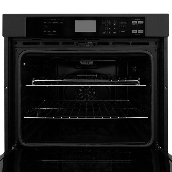 ZLINE 4-Piece Appliance Package - 30 In. Rangetop, Range Hood, Refrigerator, and Double Wall Oven in Black Stainless Steel - 4KPR-RTBRH30-AWD
