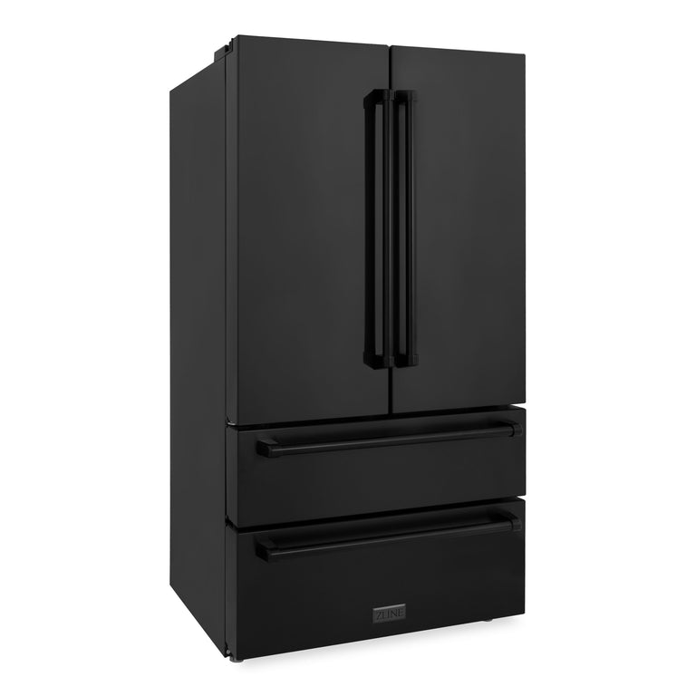 ZLINE 4-Piece Appliance Package - 36 In. Rangetop, Range Hood, Refrigerator, and Wall Oven in Black Stainless Steel - 4KPR-RTBRH36-AWS