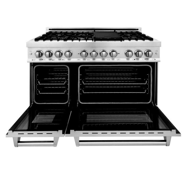 ZLINE Appliance Package - 48" Dual Fuel Range, Range Hood, Microwave Drawer, Dishwasher - 4KP-RARH48-MWDW