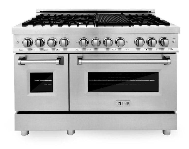 ZLINE Appliance Package - 48" Dual Fuel Range, Range Hood, Microwave Drawer, Dishwasher - 4KP-RARH48-MWDW