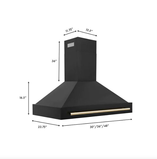 ZLINE 48 in. Autograph Edition Black Stainless Steel Range Hood with Gold Handle, BS655Z-48-G