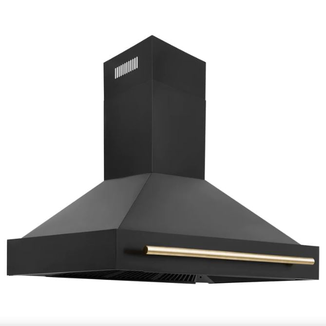 ZLINE 48 in. Autograph Edition Black Stainless Steel Range Hood with Gold Handle, BS655Z-48-G