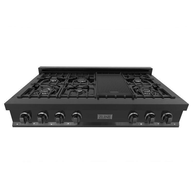ZLINE 48” Professional Porcelain Rangetop in Black Stainless with 7 Gas Burners