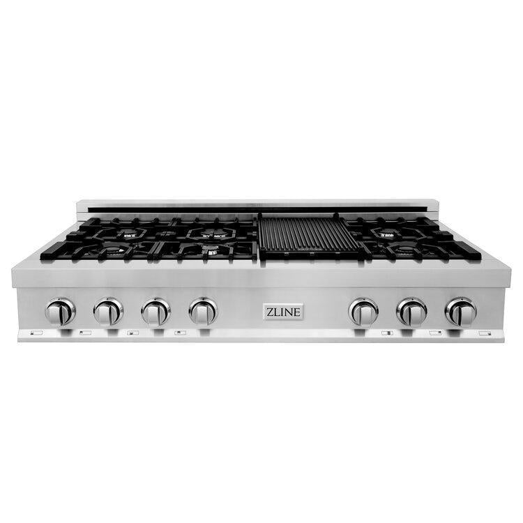 ZLINE 48" Professional Stainless Steel Gas Rangetop with 7 Gas Burners and Griddle