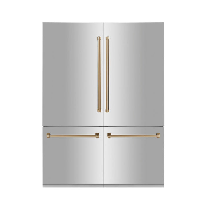 ZLINE 60" Autograph Edition 32.2 cu. ft. Built-in 4-Door French Door Refrigerator with Internal Water and Ice Dispenser in Stainless Steel with Accents RBIVZ-304-60