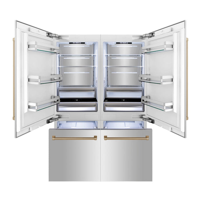 ZLINE 60" Autograph Edition 32.2 cu. ft. Built-in 4-Door French Door Refrigerator with Internal Water and Ice Dispenser in Stainless Steel with Accents RBIVZ-304-60