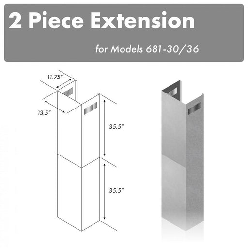 ZLINE 71 in. Stainless Steel Extended Chimney - 2PCEXT-681-30/36
