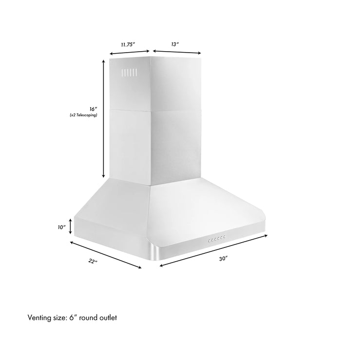 ZLINE Alpine Series Ducted Wall Mount Range Hood in Stainless Steel 