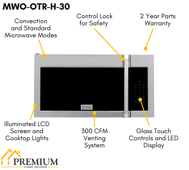 ZLINE Appliance Package - 30 in. Dual Fuel Range, Over-the-Range Microwave, 3 Rack Dishwasher, Refrigerator - 4KPR-RAOTRH30-DWV