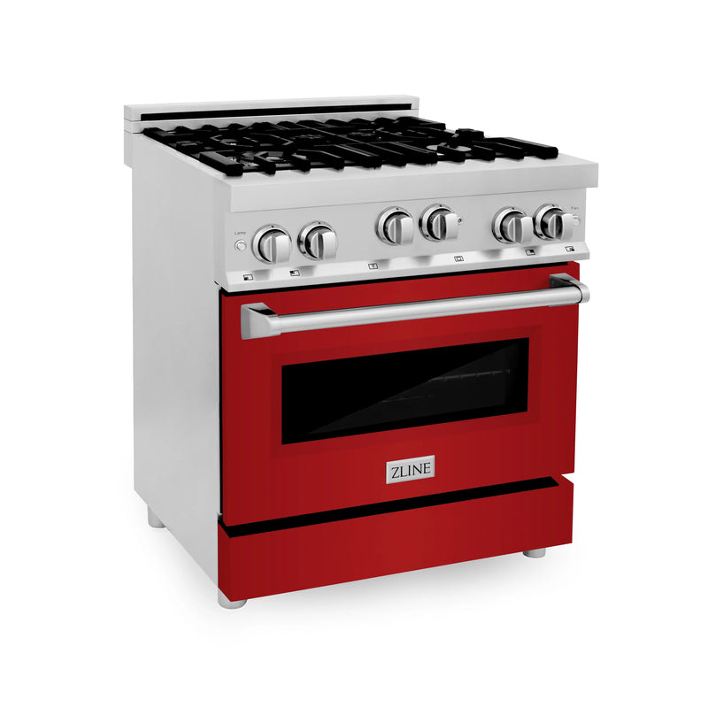 ZLINE Appliance Package - 30" Kitchen Package with Stainless Steel Gas Range with Red Gloss Door and Convertible Vent Range Hood - 2KP-RGRGRH30