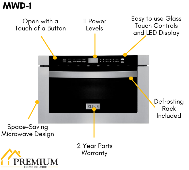 ZLINE Appliance Package - 36 in. Dual Fuel Range, Range Hood, Microwave Drawer, 3 Rack Dishwasher - 4KP-RARH36-MWDWV