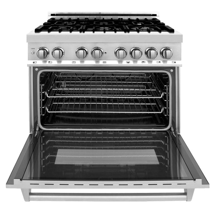 ZLINE Appliance Package - 36 In. Dual Fuel Range, Range Hood, Microwave Oven in Stainless Steel - 3KP-RARHMWO-36