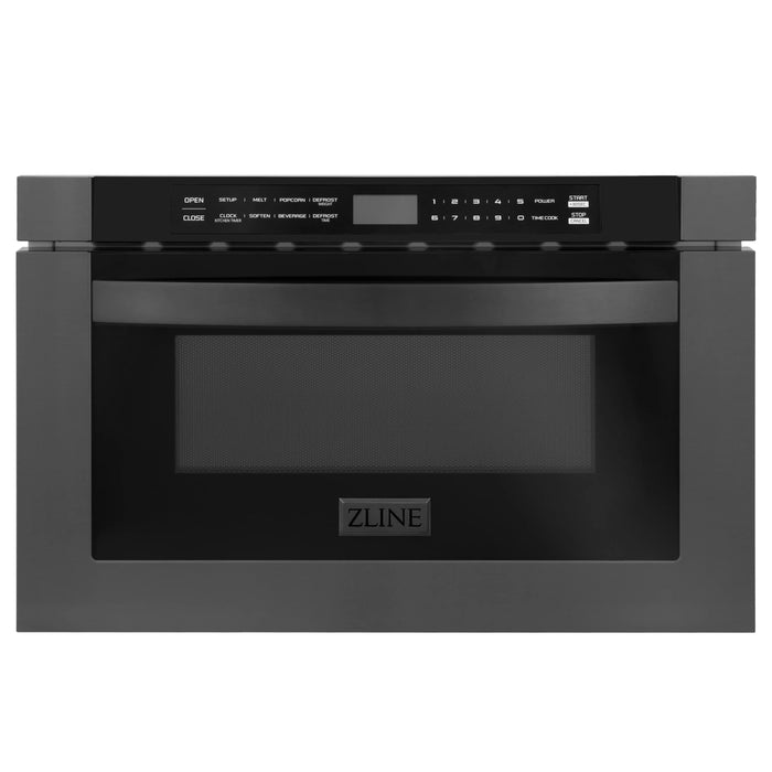 ZLINE Appliance Package - 36" Kitchen Package with Black Stainless Steel Dual Fuel Range, Convertible Vent Range Hood and Microwave Drawer - 3KP-RABRH36-MW