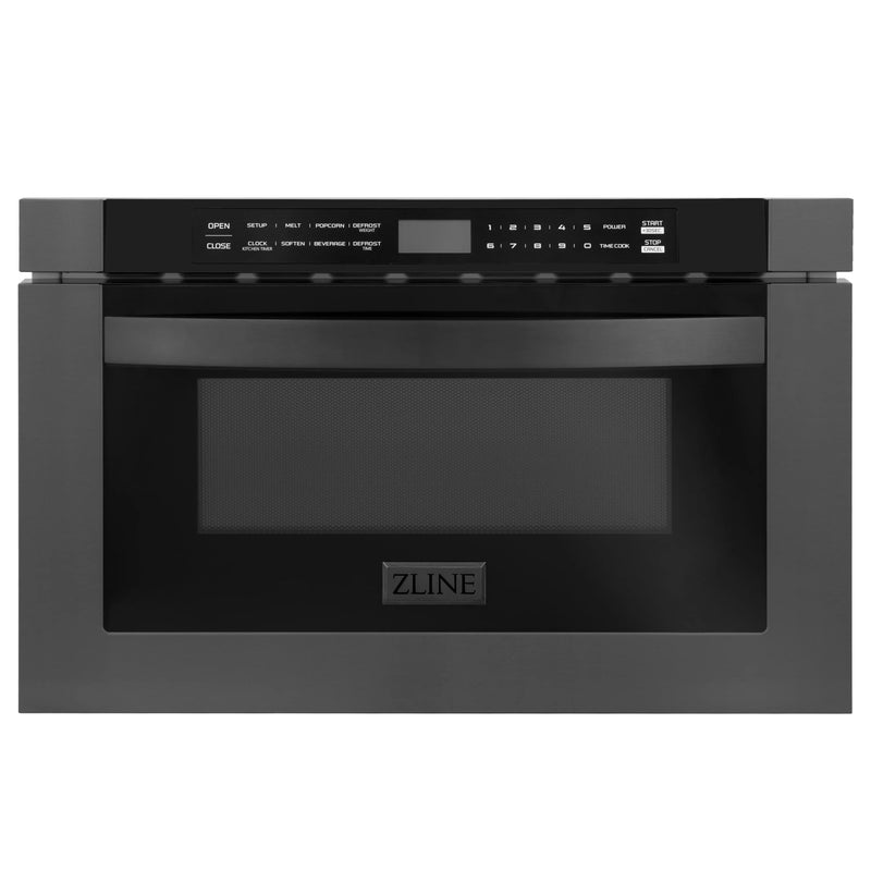 ZLINE Appliance Package - 36" Kitchen Package with Black Stainless Steel Dual Fuel Range, Convertible Vent Range Hood and Microwave Drawer - 3KP-RABRH36-MW