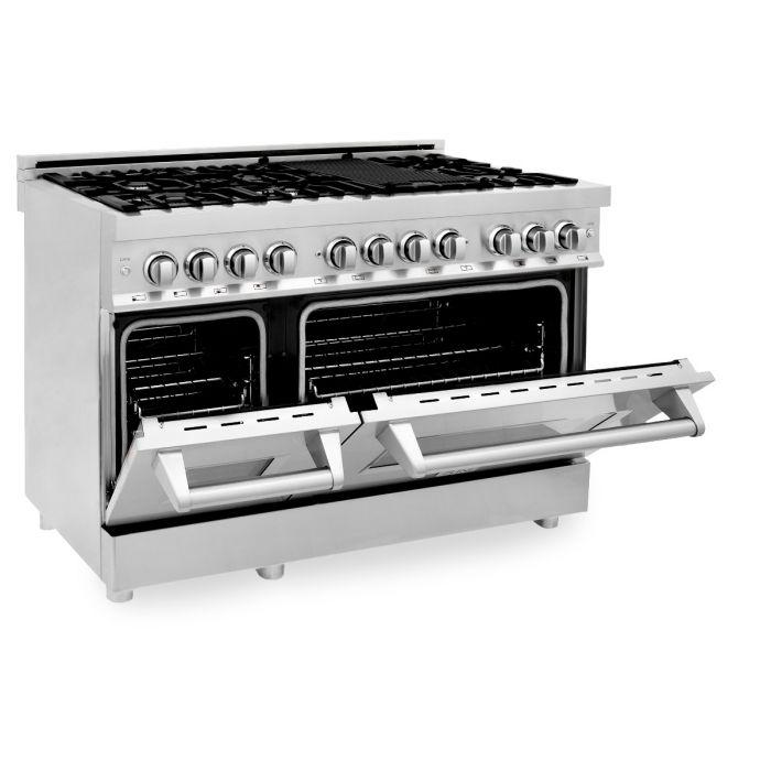 ZLINE Appliance Package - 48 In. Dual Fuel Range, Range Hood, Microwave Drawer, 3 Rack Dishwasher - 4KP-RARH48-MWDWV