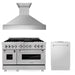 ZLINE Appliance Package - 48" Kitchen Package with DuraSnow® Stainless Dual Fuel Range, Ducted Vent Range Hood and Dishwasher