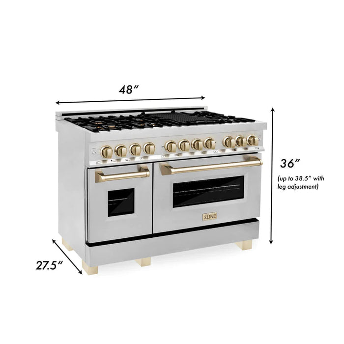 ZLINE Autograph Edition 48 in. Gas Burner/Electric Oven in Stainless Steel with Gold Accents, RAZ-48-G