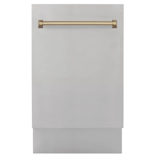 ZLINE Autograph Edition 18 in. Dishwasher in Stainless Steel with Champagne Bronze Handle