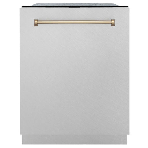 ZLINE Autograph Edition 24" 3rd Rack Top Control Tall Tub Dishwasher in DuraSnow Stainless Steel with Accent Handle, 45dBa