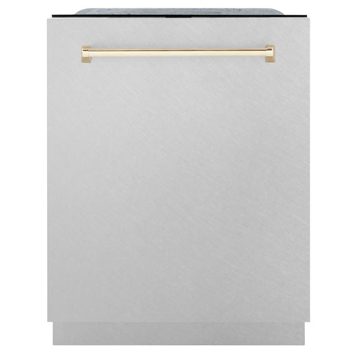 ZLINE Autograph Edition 24" 3rd Rack Top Control Tall Tub Dishwasher in DuraSnow Stainless Steel with Accent Handle, 45dBa