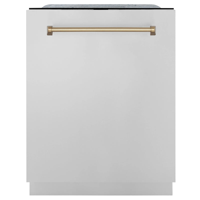 ZLINE Autograph Edition 24" 3rd Rack Top Touch Control Tall Tub Dishwasher in Stainless Steel with Accent Handle, 45dBa 