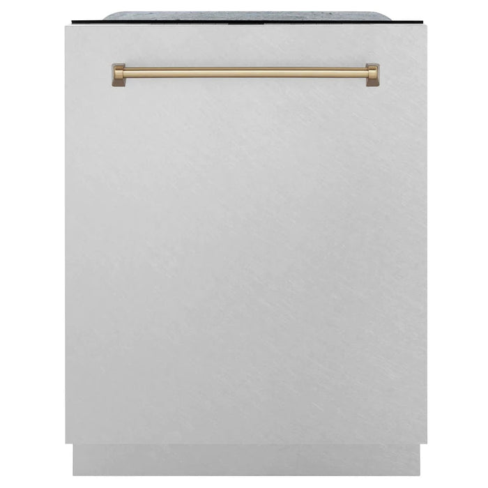 ZLINE Autograph Edition 24 in. Tall Dishwasher, Touch Control in DuraSnow Stainless Steel with Champagne Bronze Handle, DWMTZ-SN-24-CB