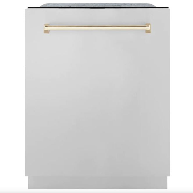 ZLINE Autograph Edition 24 In. Tall Dishwasher, Touch Control, in Stainless Steel with Gold Handle, DWMTZ-304-24-G