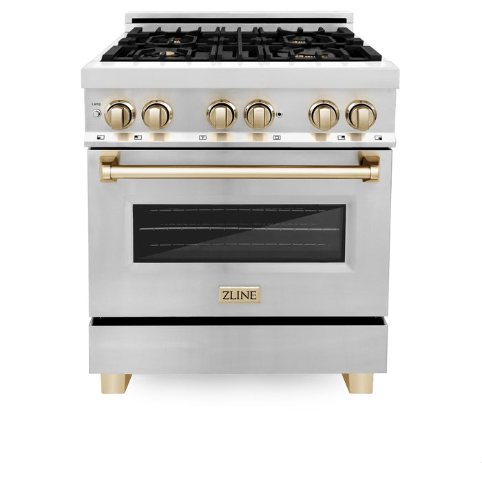 ZLINE Autograph Edition 30" 4.0 cu. ft. Dual Fuel Range with Gas Stove and Electric Oven in Stainless Steel with Accents