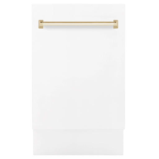 ZLINE Autograph Series 18 In. Dishwasher in White Matte with Champagne Bronze Handle