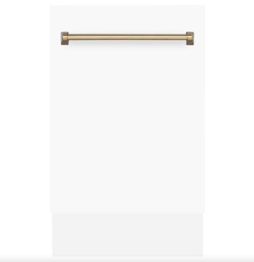 ZLINE Autograph Series 18 In. Dishwasher in White Matte with Champagne Bronze Handle