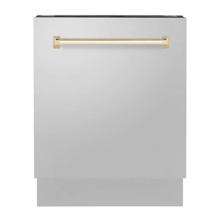 ZLINE Autograph Series 24 inch Tall Dishwasher in Stainless Steel with Gold Handle, DWVZ-304-24-G