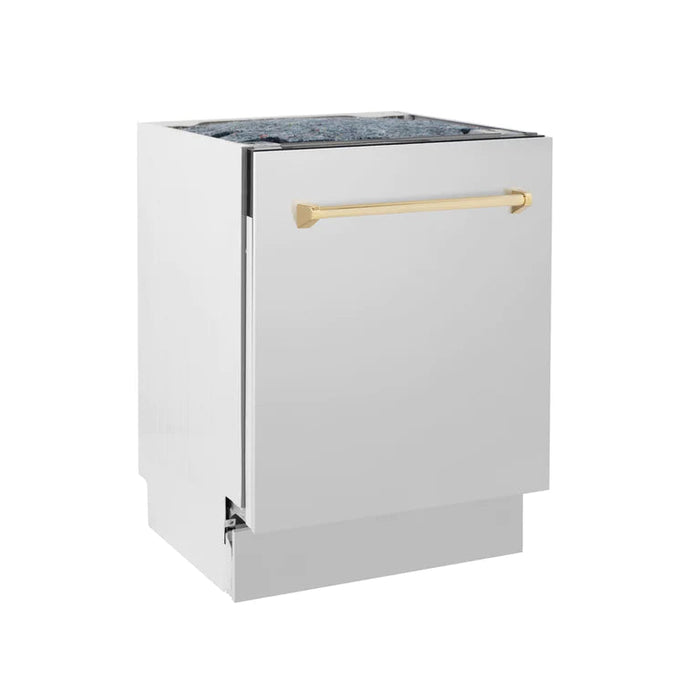 ZLINE Autograph Series 24 inch Tall Dishwasher in Stainless Steel with Gold Handle, DWVZ-304-24-G