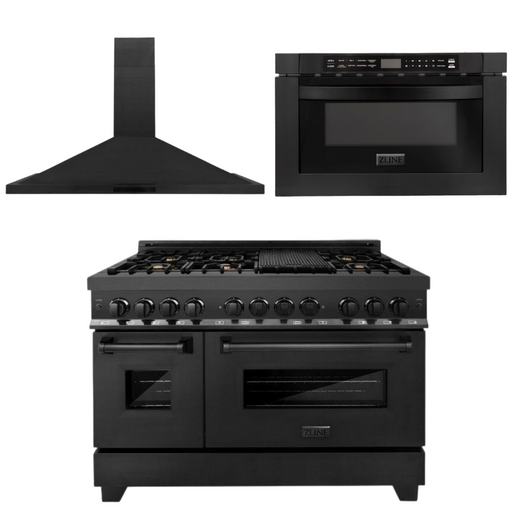 ZLINE Appliance Package - 48 in. Dual Fuel Range, Range Hood, Microwave