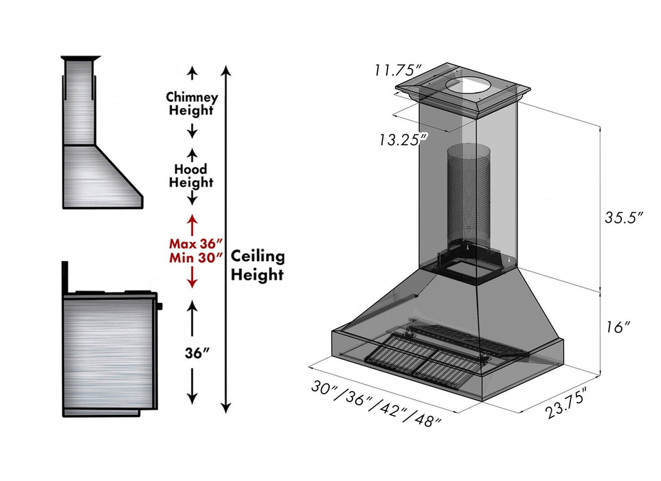 Zline DuraSnow Stainless Steel Range Hood with Black Matte Shell