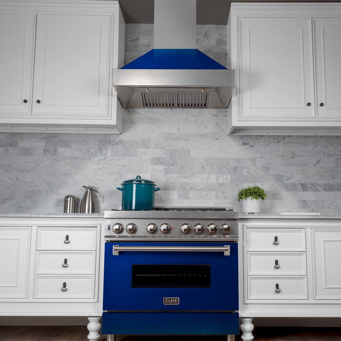 ZLINE DuraSnow Stainless Steel Range Hood with Blue Gloss Shell