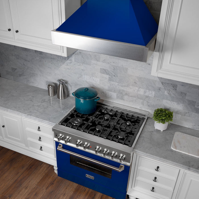 ZLINE DuraSnow Stainless Steel Range Hood with Blue Gloss Shell