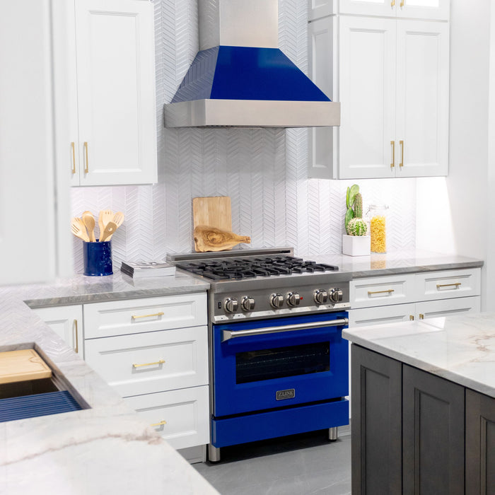 ZLINE DuraSnow Stainless Steel Range Hood with Blue Gloss Shell