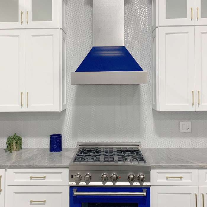 ZLINE DuraSnow Stainless Steel Range Hood with Blue Gloss Shell