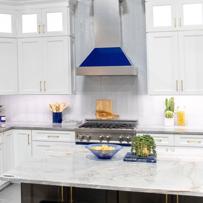 ZLINE DuraSnow Stainless Steel Range Hood with Blue Gloss Shell