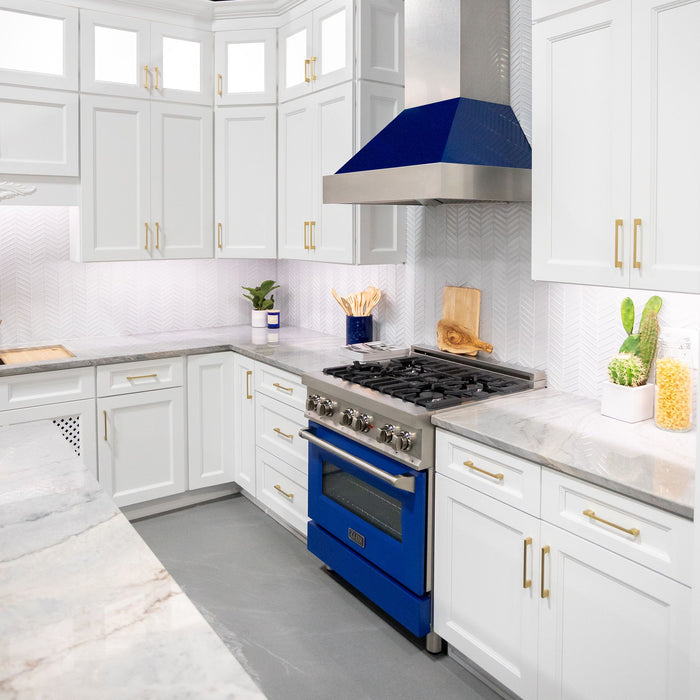 ZLINE DuraSnow Stainless Steel Range Hood with Blue Gloss Shell