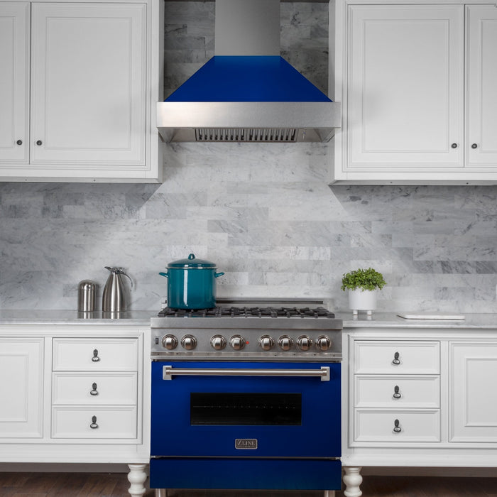 ZLINE DuraSnow Stainless Steel Range Hood with Blue Gloss Shell