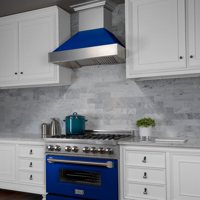 ZLINE DuraSnow Stainless Steel Range Hood with Blue Gloss Shell