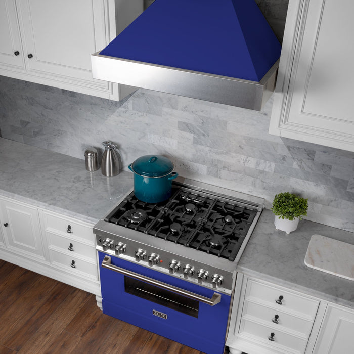 ZLINE DuraSnow Stainless Steel Range Hood with Blue Matte Shell 