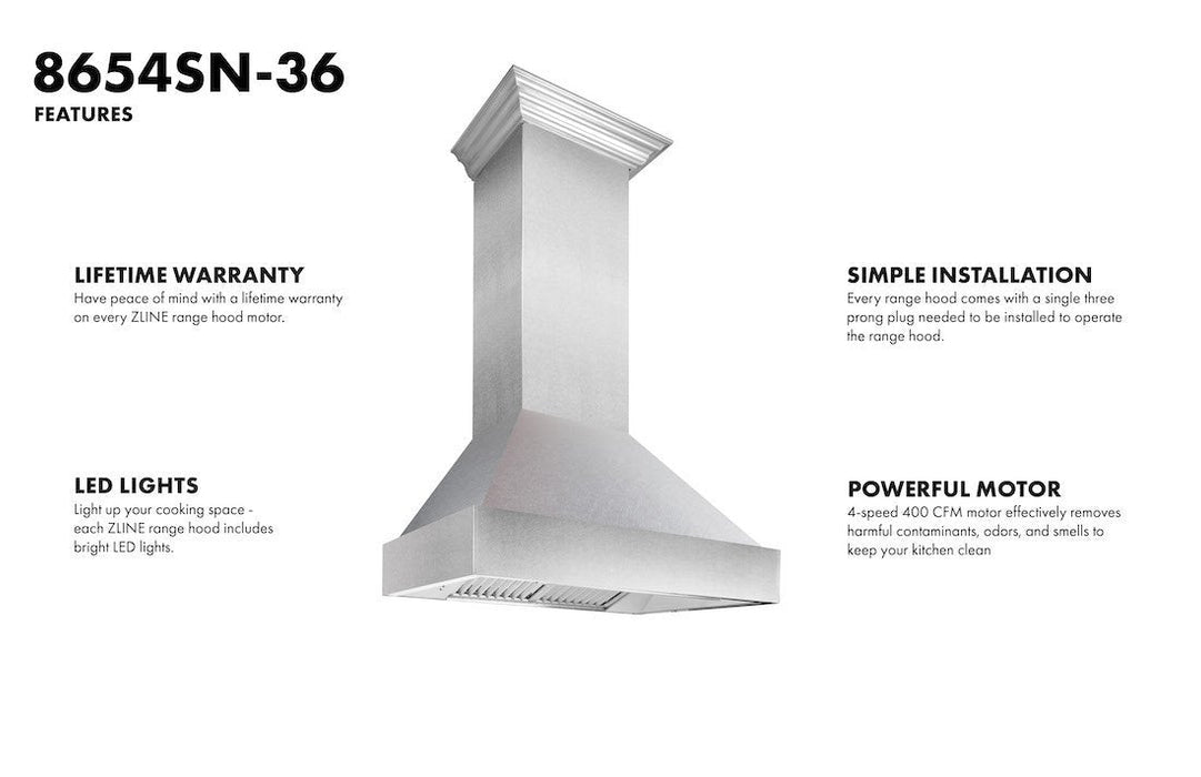 ZLINE DuraSnow Stainless Steel Range Hood with DuraSnow Shell