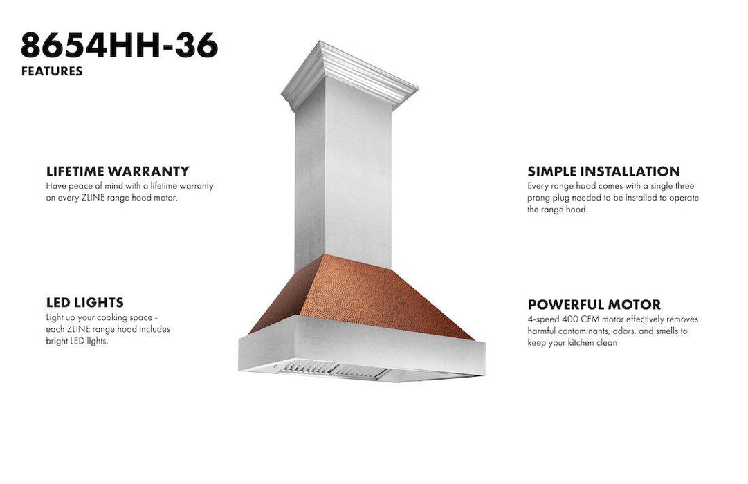 ZLINE DuraSnow Stainless Steel Range Hood with Hand-Hammered Copper Shell