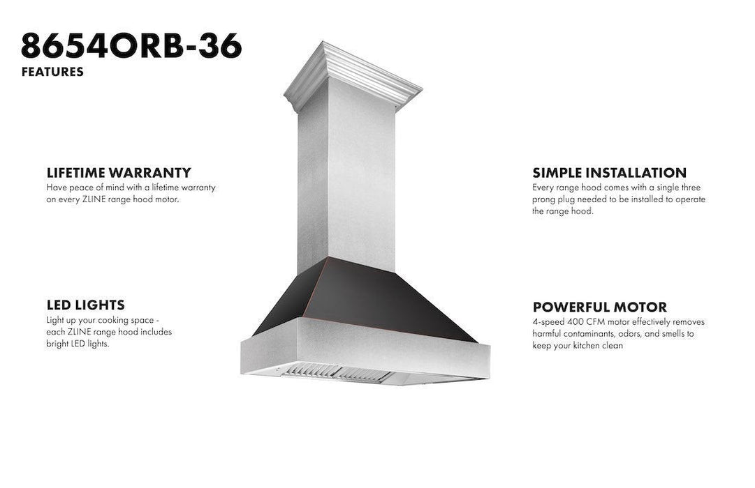 ZLINE DuraSnow Stainless Steel Range Hood with Oil Rubbed Bronze Shell 