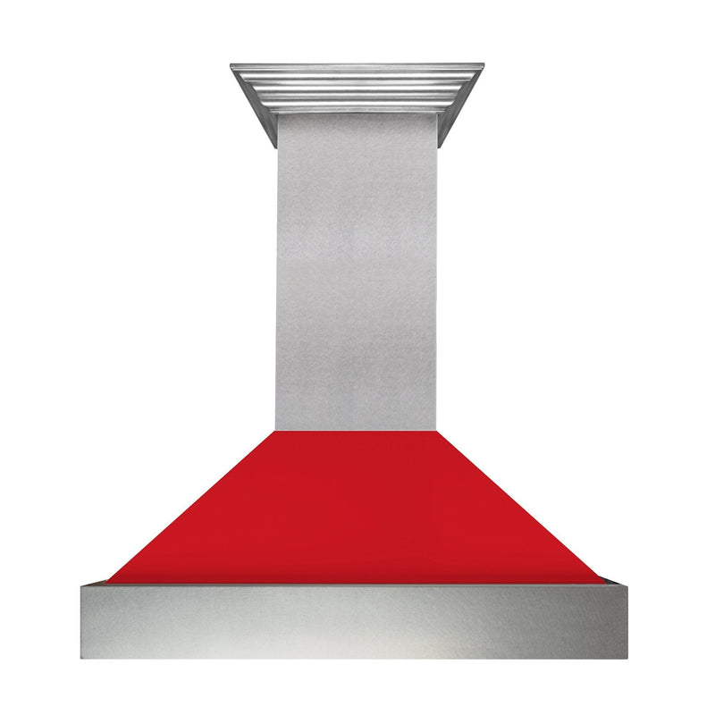 ZLINE DuraSnow Stainless Steel Range Hood with Red Matte Shell 